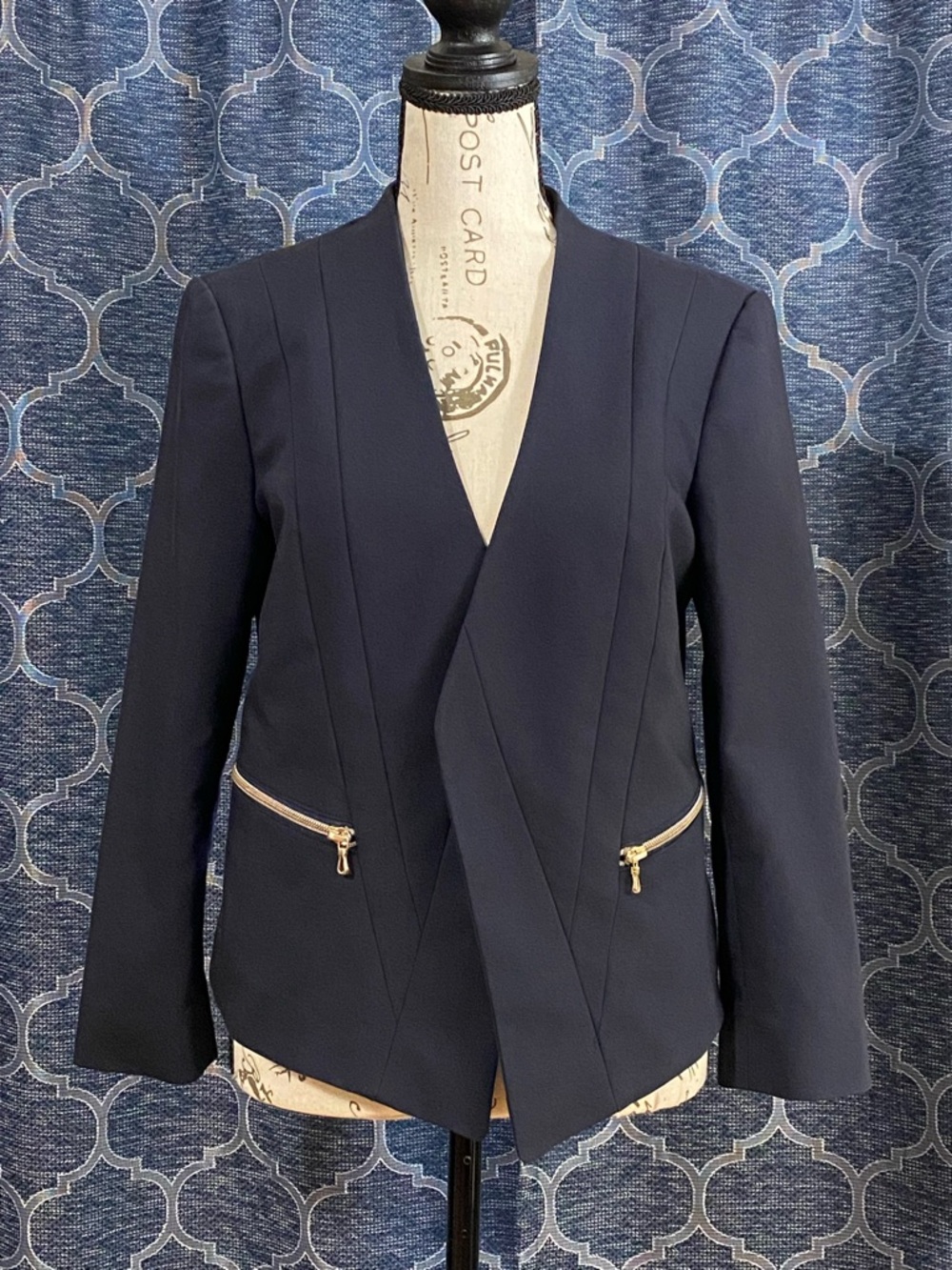Ann Taylor Elegant Navy Women's Blazer Jacket with Gold Zippers
